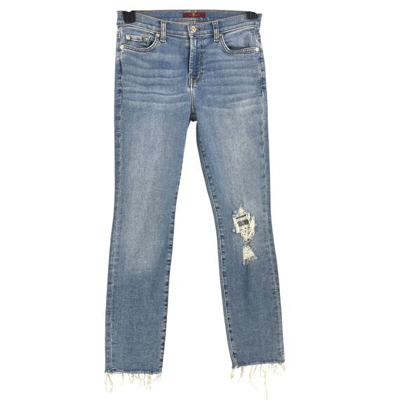 7 For All Mankind Jeans Womens 27 Ankle Distressed Frayed Hem Pants Ripped - Picture 1 of 14